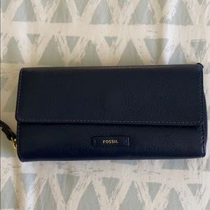 Fossil navy blue leather wallet